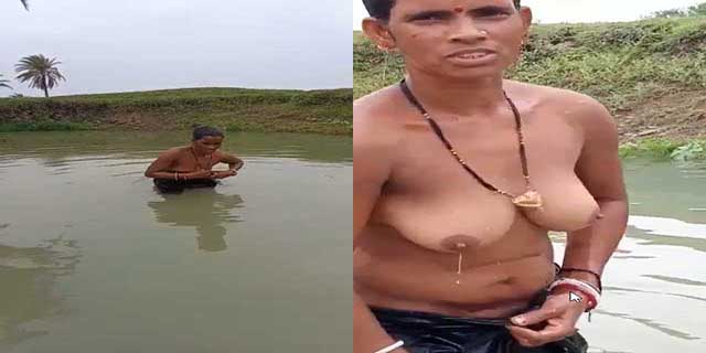 Indian Sex On Pond - Village wife captured bathing topless in pond