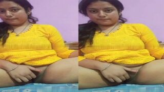 Girl in yellow tops fingering horny village pussy