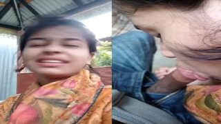 Indian girlfriend deep blowjob and outdoor sex